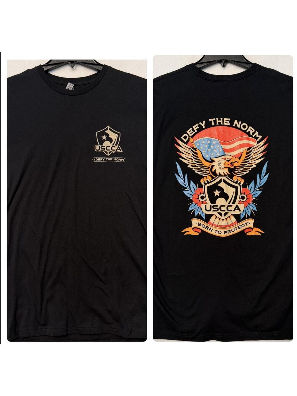 USCCA Defy The Norm T-Shirt Size LARGE Black Tee Born To Protect